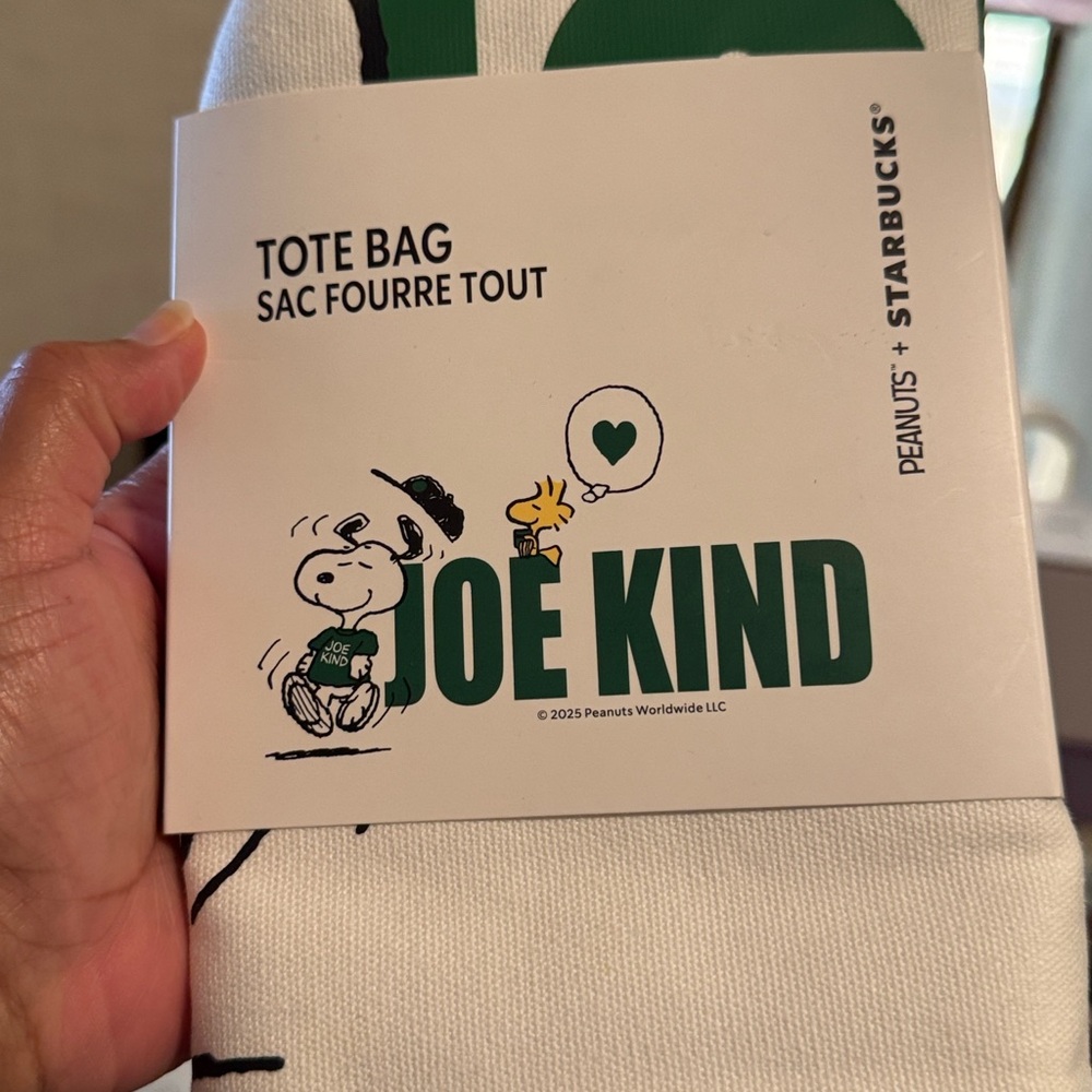 Starbucks/Peanuts Collab. Collectible-Joe Kind Tote Bag in White and Green